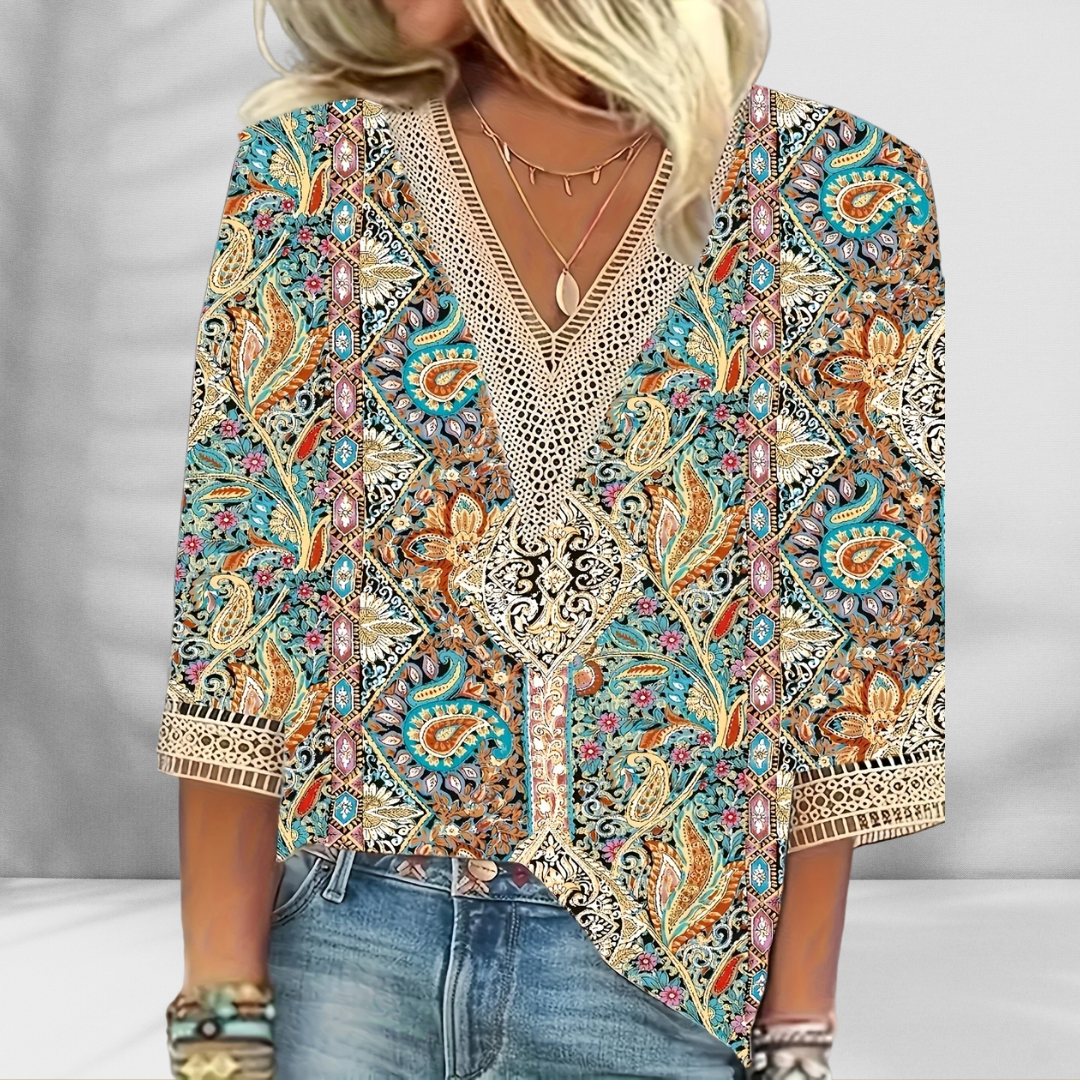 MARICELA™ – BOHO BLOUSE WITH FLORAL PATTERNS AND LONG SLEEVES