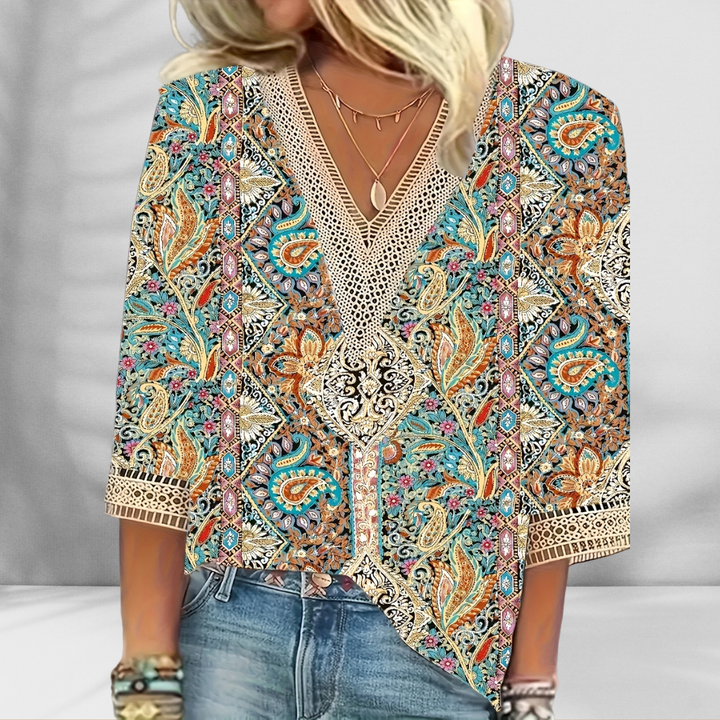 MARICELA™ – BOHO BLOUSE WITH FLORAL PATTERNS AND LONG SLEEVES