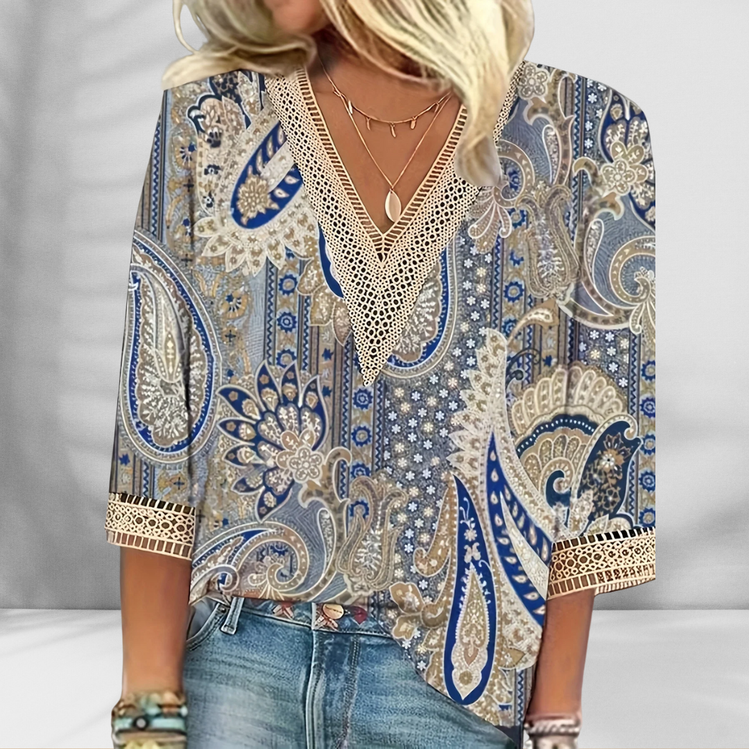 MARICELA™ – BOHO BLOUSE WITH FLORAL PATTERNS AND LONG SLEEVES