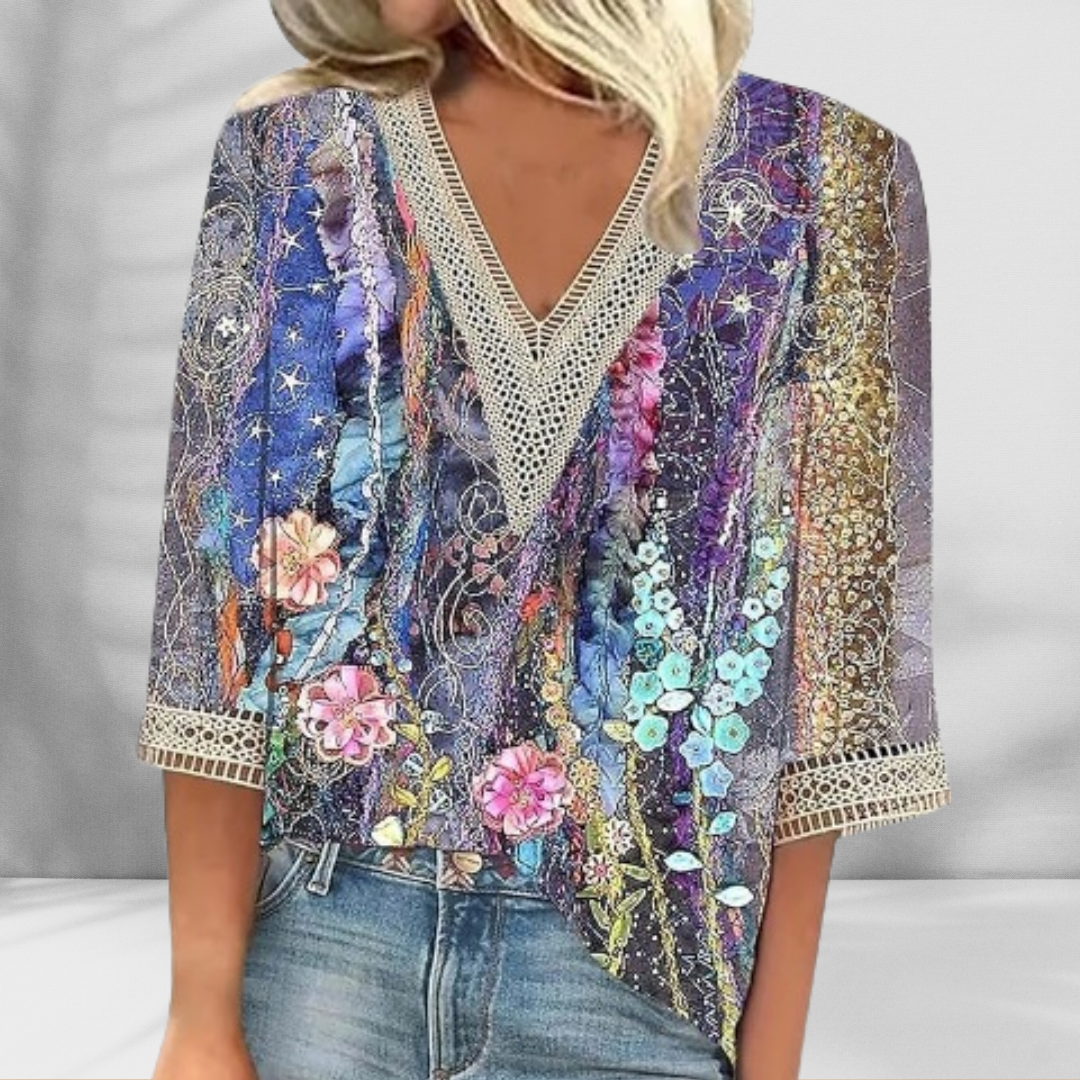 MARICELA™ – BOHO BLOUSE WITH FLORAL PATTERNS AND LONG SLEEVES