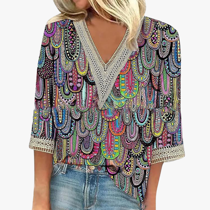 MARICELA™ – BOHO BLOUSE WITH FLORAL PATTERNS AND LONG SLEEVES